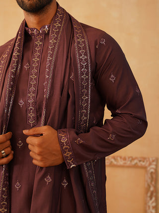Embroidered Kurta with Dupatta Set for Men