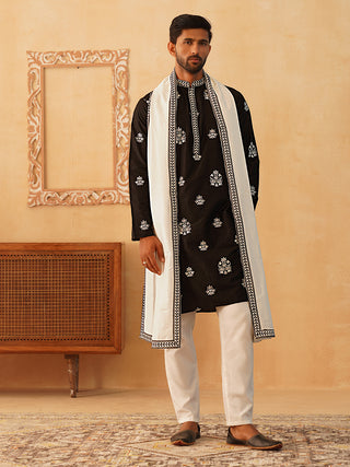 Black Embroidered Kurta with Dupatta Set