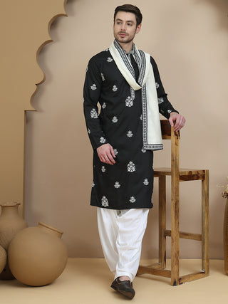 Black Embroidered Kurta Salwar & Dupatta Set,