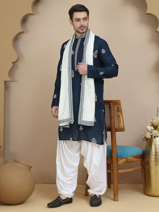 Teal Embroidered Kurta Salwar & Dupatta Set,