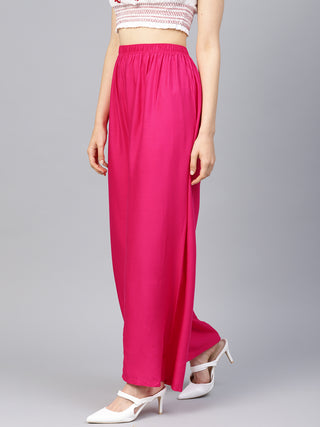 Women Pink Straight Elasticated Palazzo