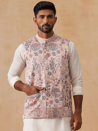 Floral Embroidered Silk Blend Nehru Jacket