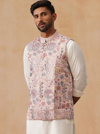 Floral Embroidered Silk Blend Nehru Jacket
