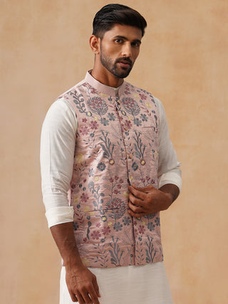Floral Embroidered Silk Blend Nehru Jacket