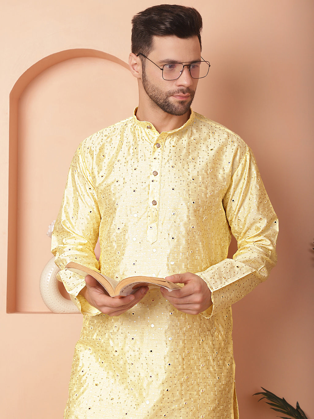 Embroidered And Mirror Work Straight Kurtas For Men