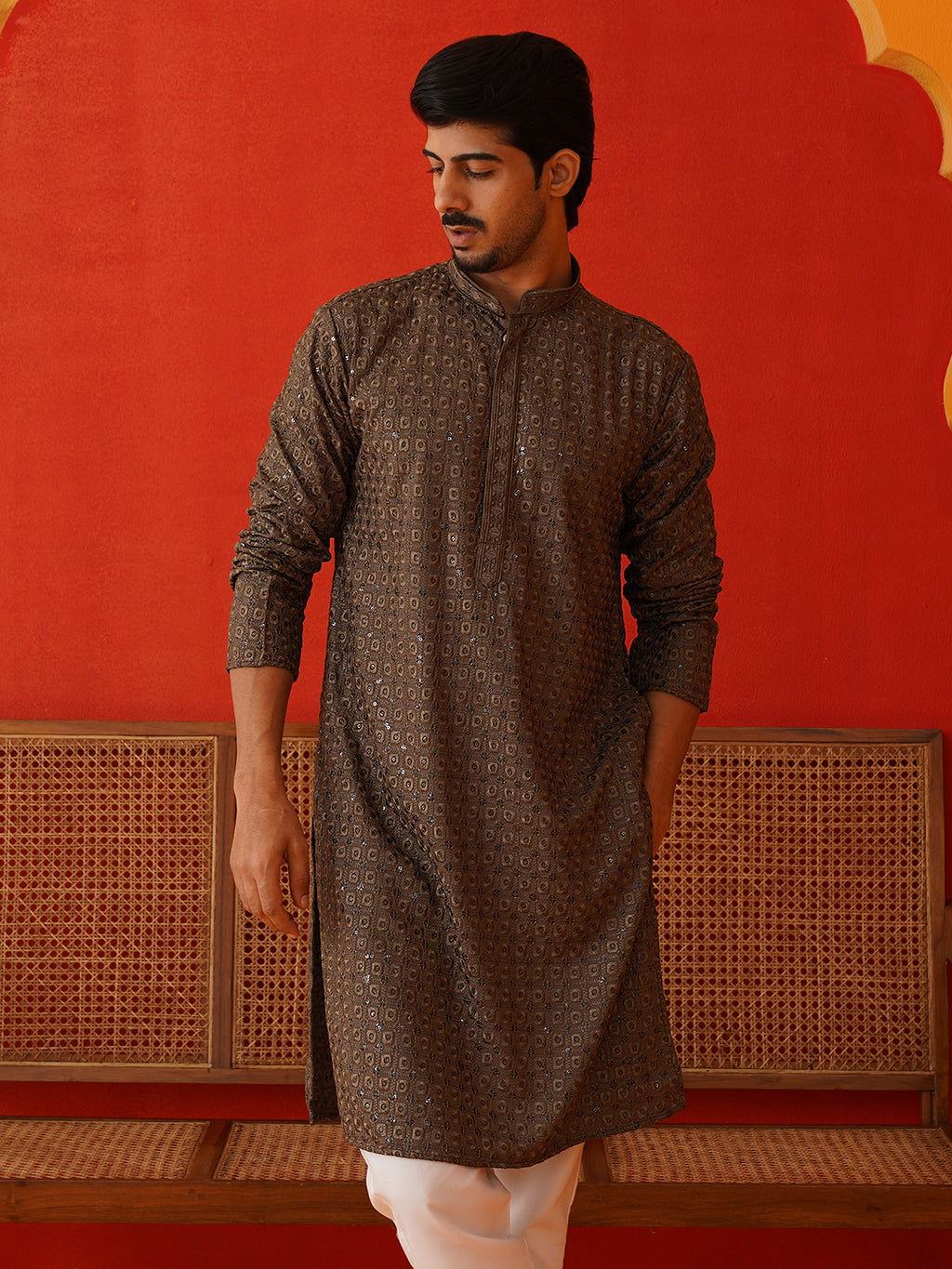 Men's Sequins Chikankari Embroidered Kurtas.