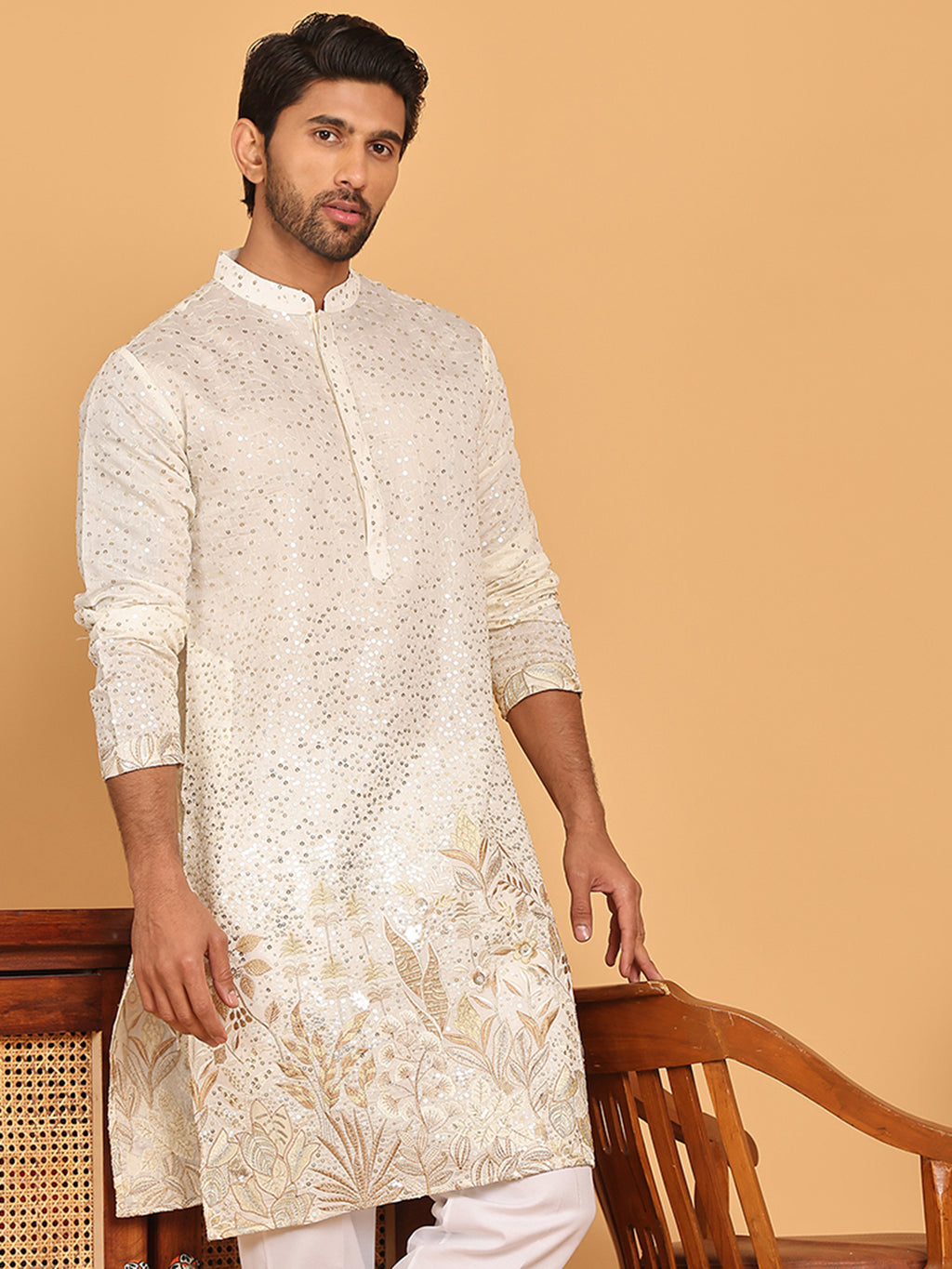 Silk Blend Kurtas with Golden Eagle Embroidery