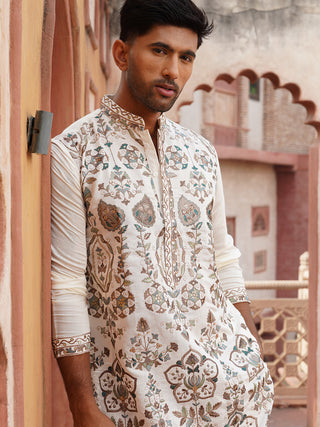 Floral Embroidered Straight Kurtas For Men