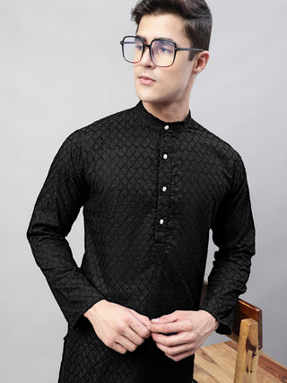 Jompers Men Black Chikan Kurta Only