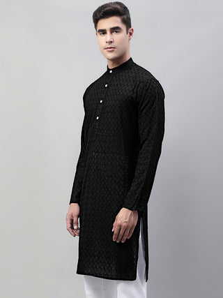 Jompers Men Black Chikan Kurta Only