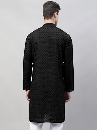 Jompers Men Black Chikan Kurta Only