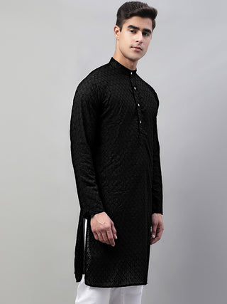 Jompers Men Black Chikan Kurta Only