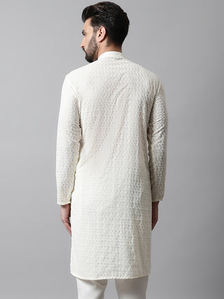 Jompers Men Cream Chikan Kurta Only