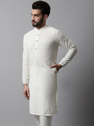 Jompers Men Cream Chikan Kurta Only