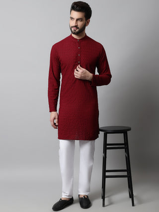 Jompers Men Maroon Chikan Kurta Only