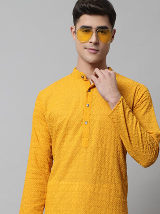 Jompers Men Mustard Chikan Kurta Only