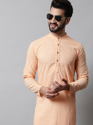 Jompers Men Orange Chikan Kurta Only
