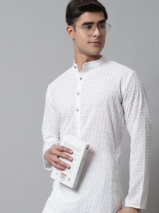 Jompers Men White Chikan Kurta Only