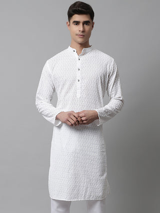 Jompers Men White Chikan Kurta Only