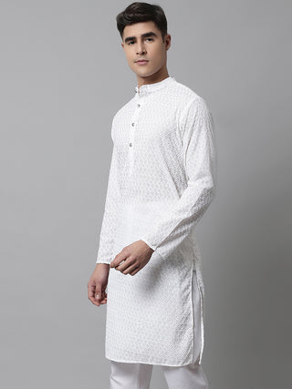 Jompers Men White Chikan Kurta Only