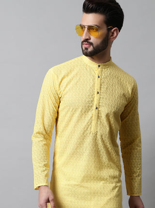 Jompers Men Yellow Chikan Kurta Only