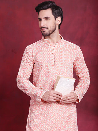 Jompers Men's Orange Embroidered Kurta Payjama Sets