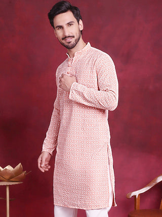 Jompers Men's Orange Embroidered Kurta Payjama Sets
