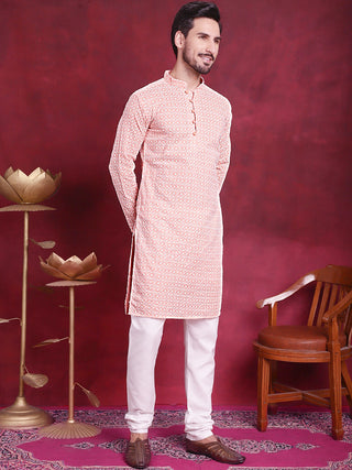 Jompers Men's Orange Embroidered Kurta Payjama Sets