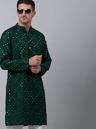 Green Mirror Work Kurta Only