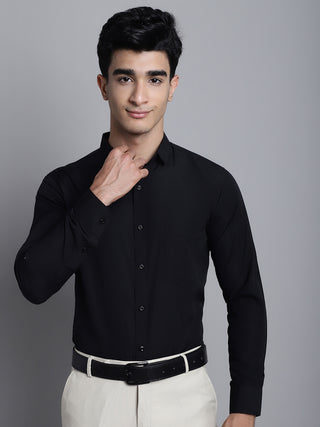 Indian Needle Men's Cotton Solid Black Formal Shirt's