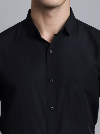 Indian Needle Men's Cotton Solid Black Formal Shirt's
