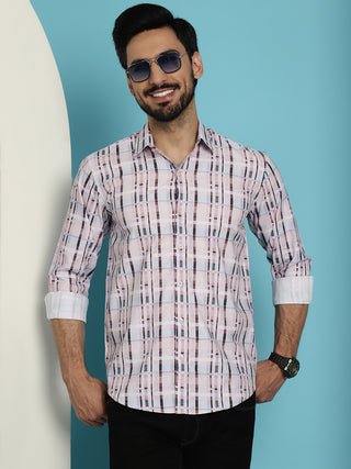 Men's Cotton Blend Checked Casual Shirt for Mens