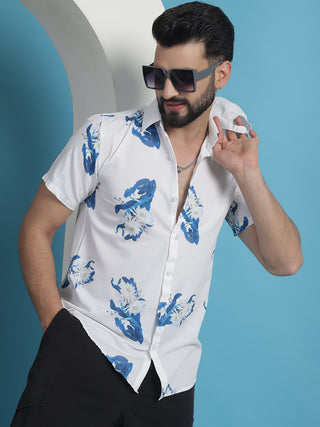 Blue Floral Printed Cotton Casual Shirt