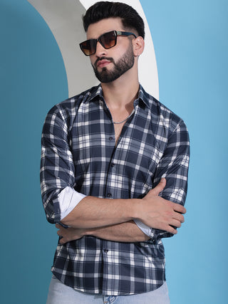 Charcoal Grey Checked Cotton Casual Shirt for Men