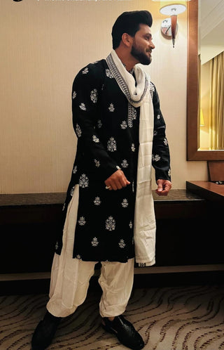 Shiv Thakare in Embroidered & Sequin Kurta Pyjama With Dupatta