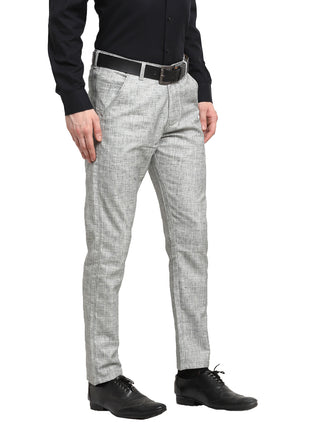 Indian Needle Men's Grey Cotton Solid Formal Trousers