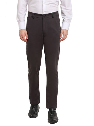 Indian Needle Men's Brown 4-Way Lycra Tapered Fit Trousers