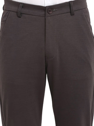 Indian Needle Men's Brown 4-Way Lycra Tapered Fit Trousers