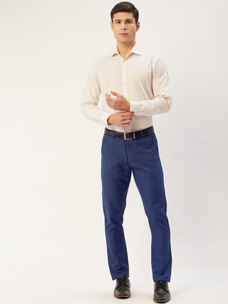 Indian Needle Men's Blue Checked Formal Trousers