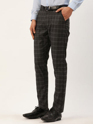 Indian Needle Men's Black Tartan Checked Formal Trousers
