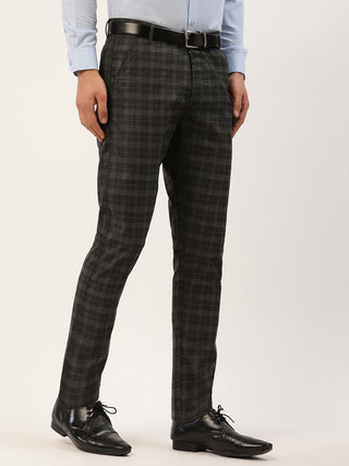 Indian Needle Men's Black Tartan Checked Formal Trousers
