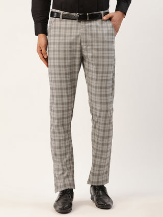 Indian Needle Men's Grey Tartan Checked Formal Trousers