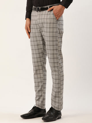 Indian Needle Men's Grey Tartan Checked Formal Trousers