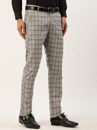 Indian Needle Men's Grey Tartan Checked Formal Trousers