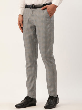 Indian Needle Men's Grey Window Checked Formal Trousers