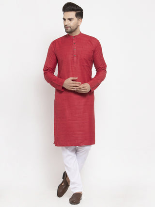 Jompers Men Maroon Self Design Kurta with Pyjamas