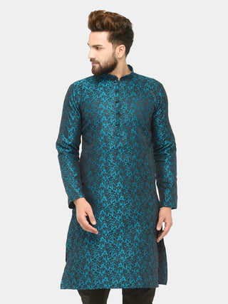 Men Green & Black Self Design Kurta Only