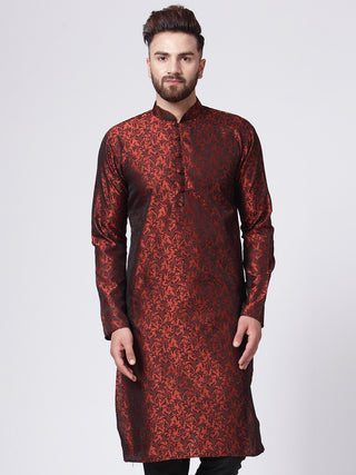 Men Maroon & Black Self Design Kurta Only
