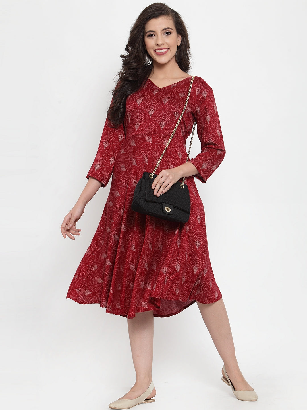 Women Maroon Printed Fit and Flare Ethnic Dress – Jompers