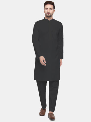 Jompers Men's Black Solid Cotton Kurta Only